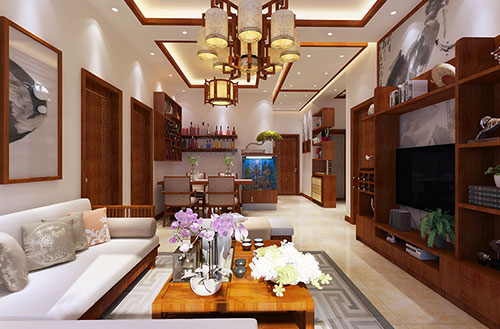 杨浦现代简约大气中式三居室住宅设计效果图