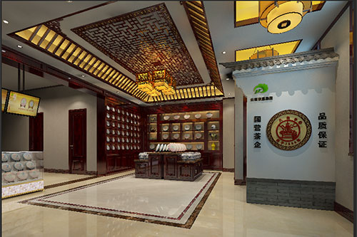 杨浦古朴典雅的中式茶叶店大堂设计效果图