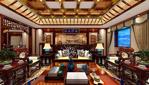 杨浦书香气息浓厚的中式别墅装修设计效果图
