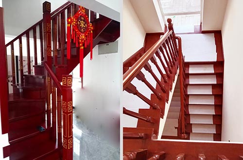 杨浦自建别墅中式实木楼梯全屋定制设计效果图